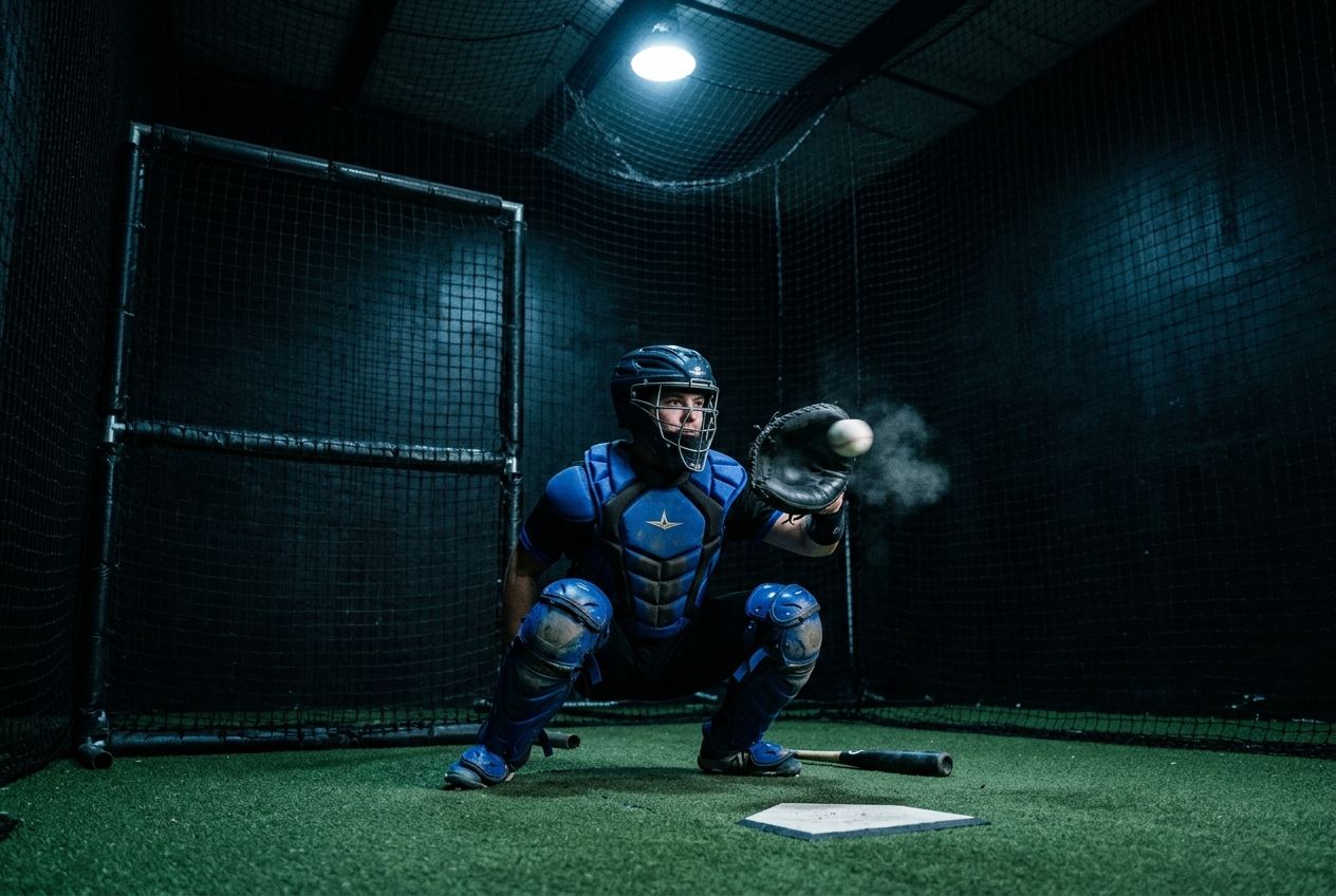 Catching drills in the indoor cage lane
